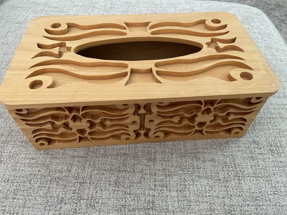 Hand Made Hand Carved Wooden VTG Kleenex Tissue Box Floral